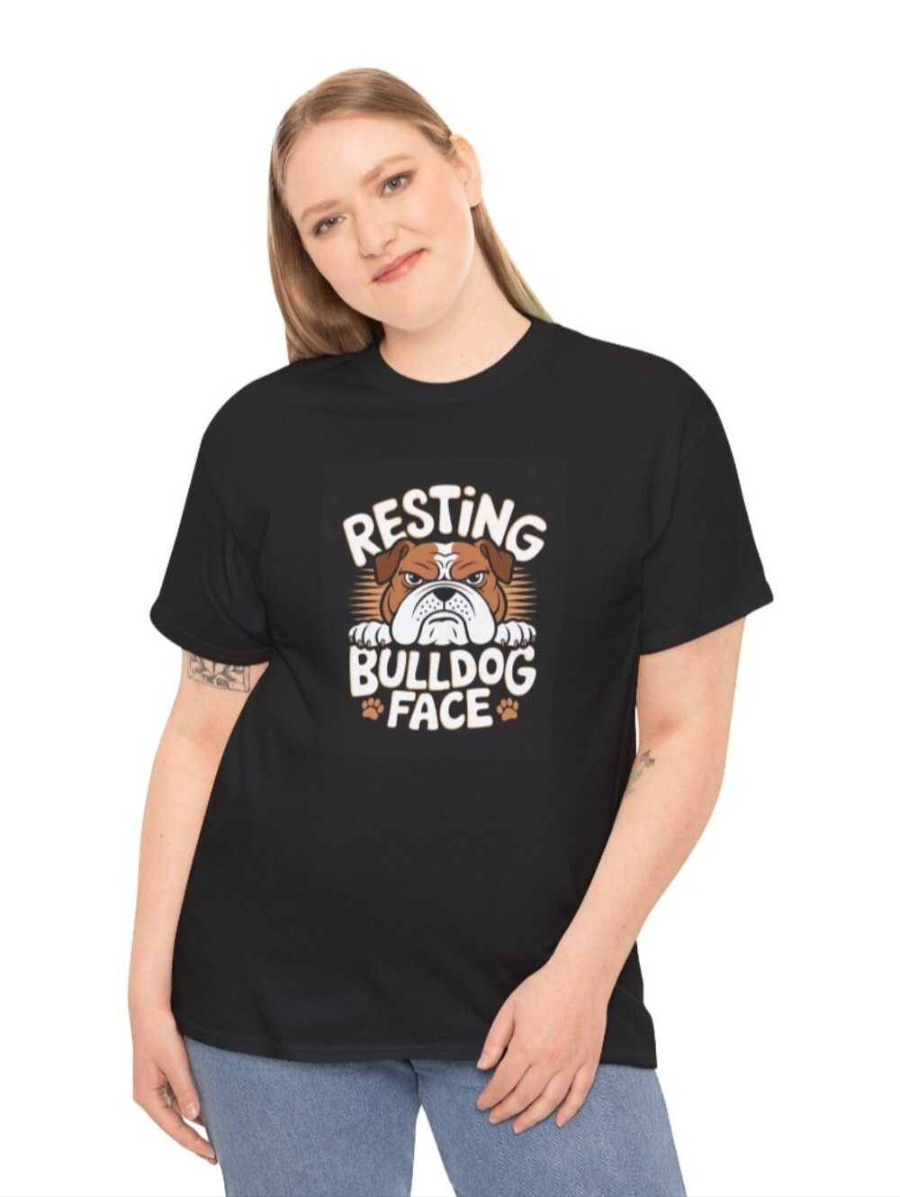 Resting Bulldog Face Black Graphic Tee
